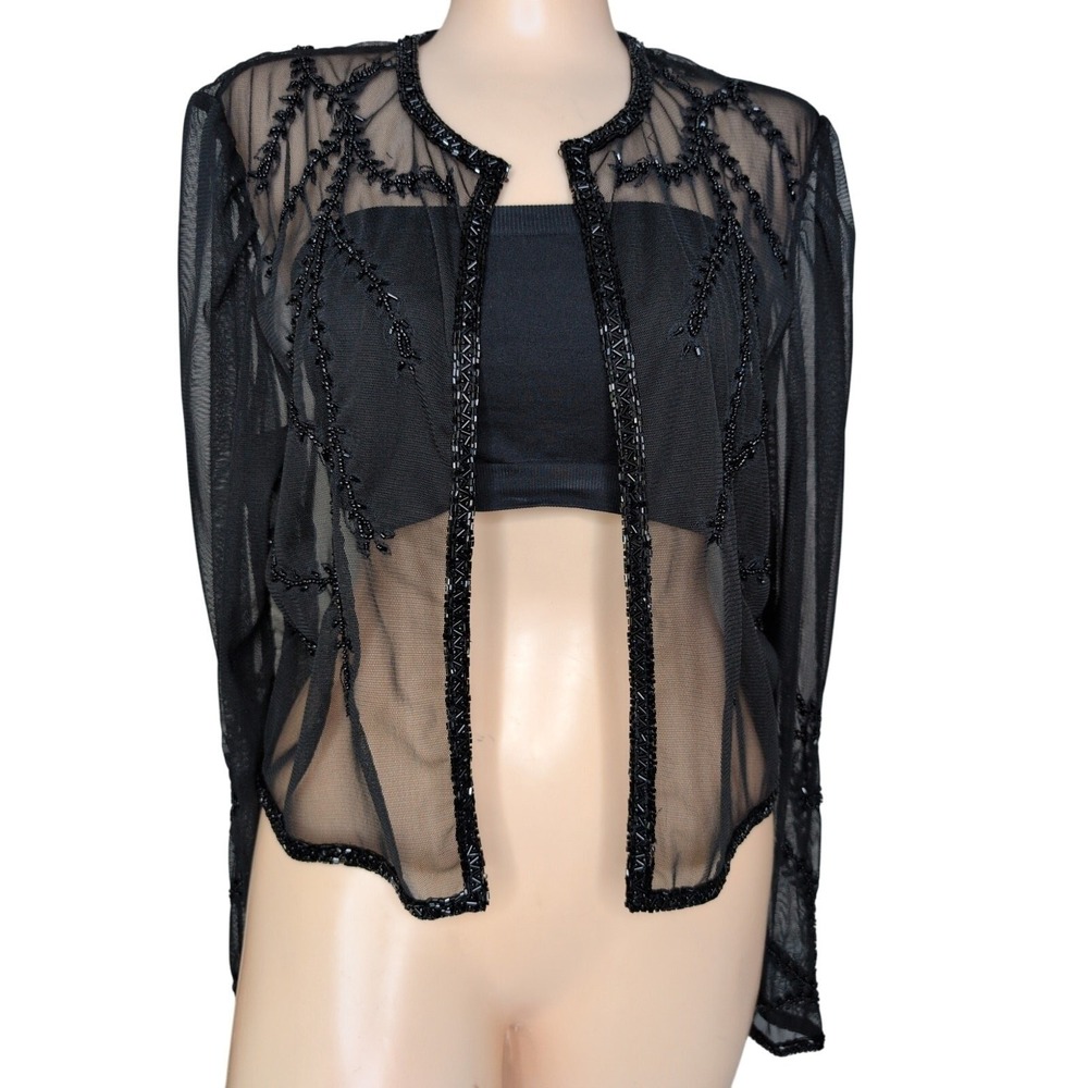 Beaded‎ Sheer Mesh Jacket Women Large Whimsigoth Fairy Grunge Evening Going Out